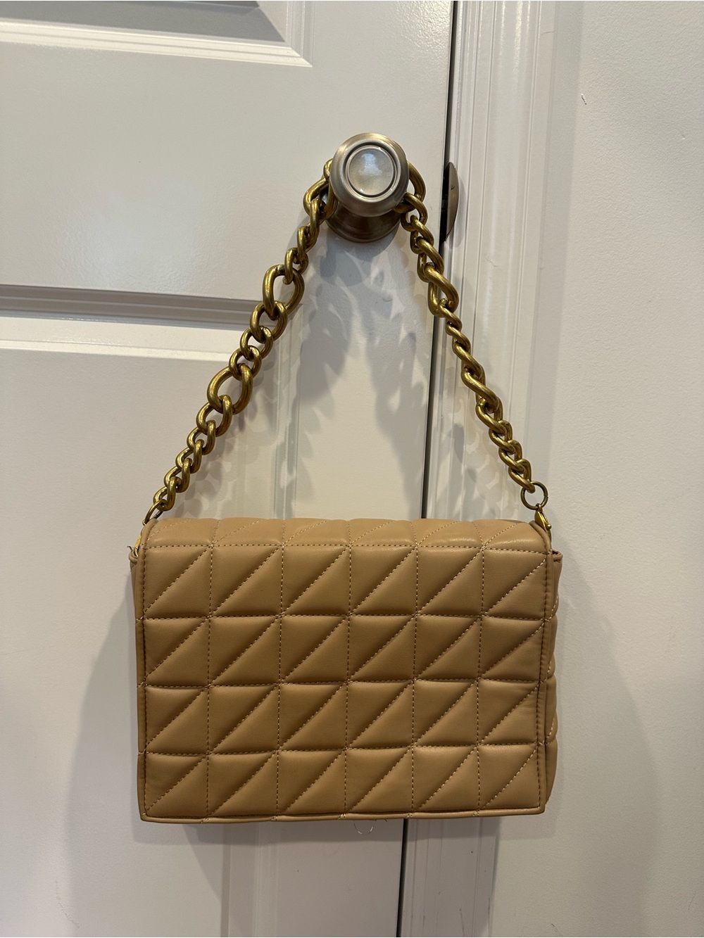 ZARA Quilted Chain-Handle Shoulder Bag - Tan